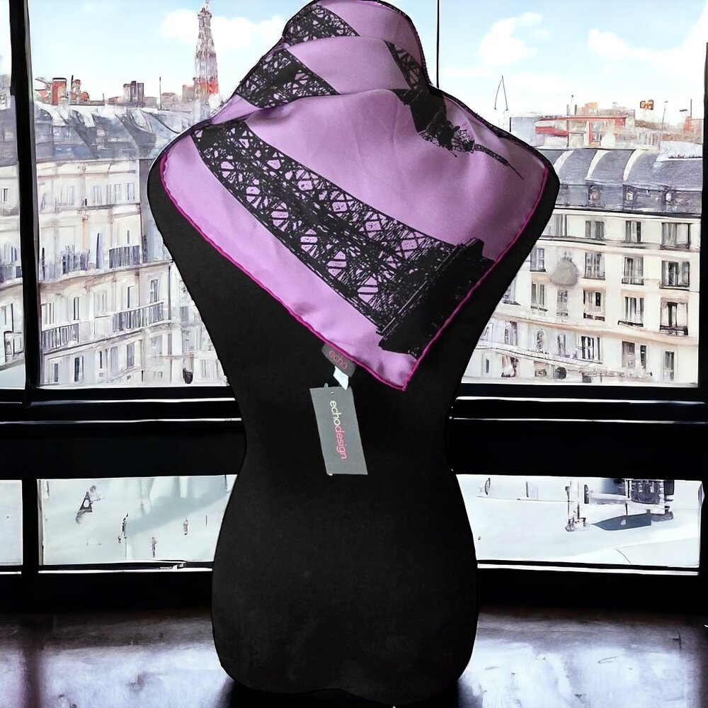 Nwt Echo 100% Silk Scarf With Eiffel Tower - image 2